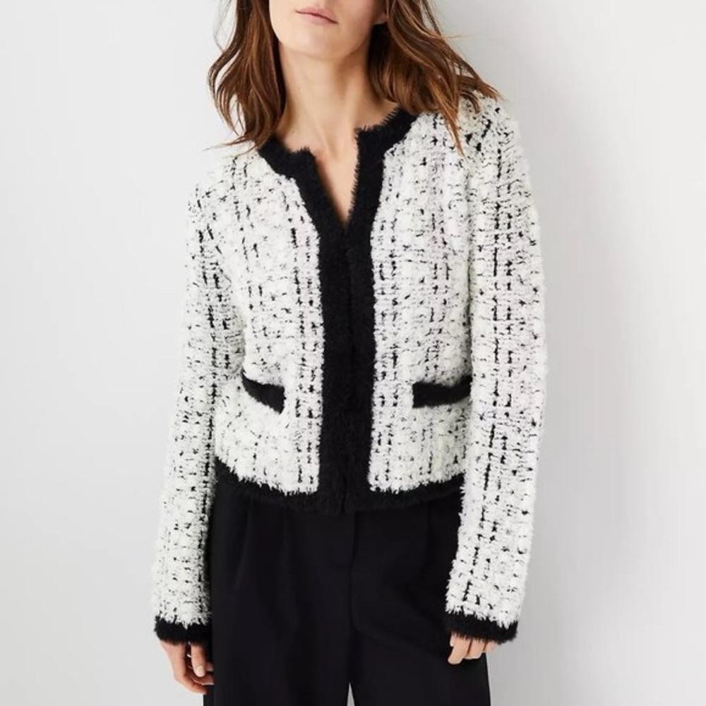 Ann Taylor Tweed Boucle Cardigan Sweater Jacket NWOT